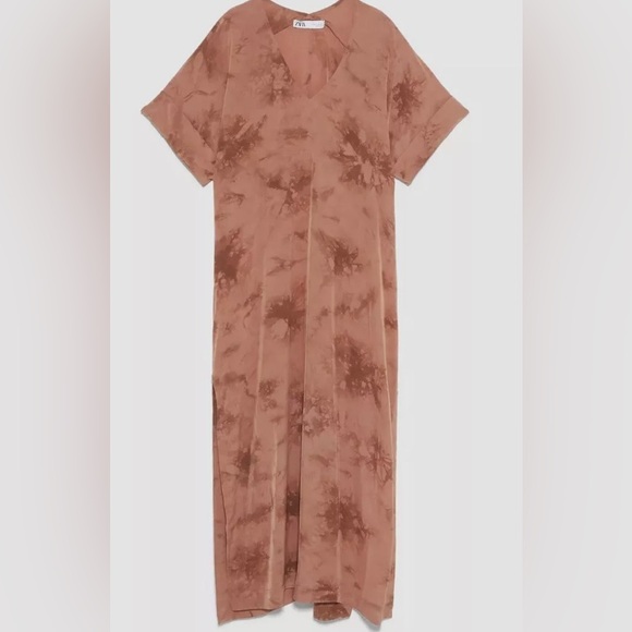 Zara Terracotta Tie Dye Long Tunic Dress - Picture 3 of 9